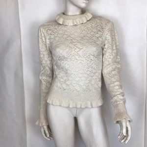 Vtg angora puff balloon sleeve ruffle sweater S